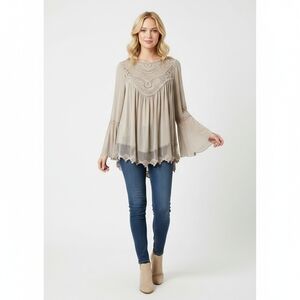 Ultra Pink Lace Crochet Blouse Taupe Sz S